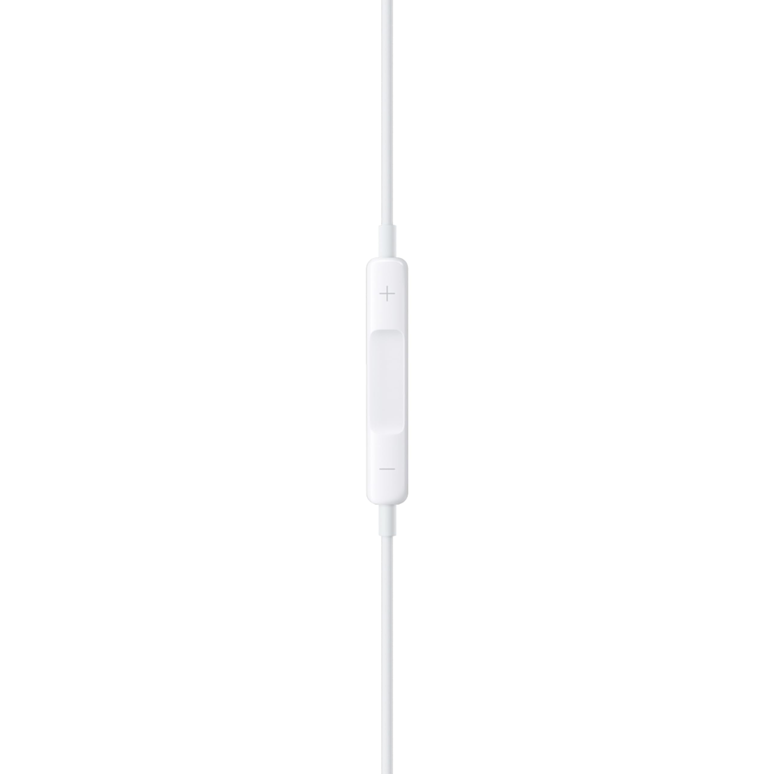 White earbud with control buttons on a white background