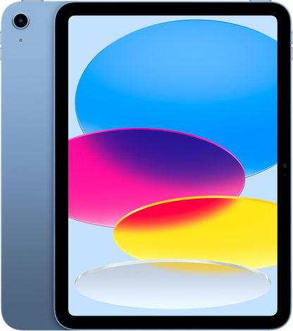Tablet with colorful abstract design on screen against a blue background