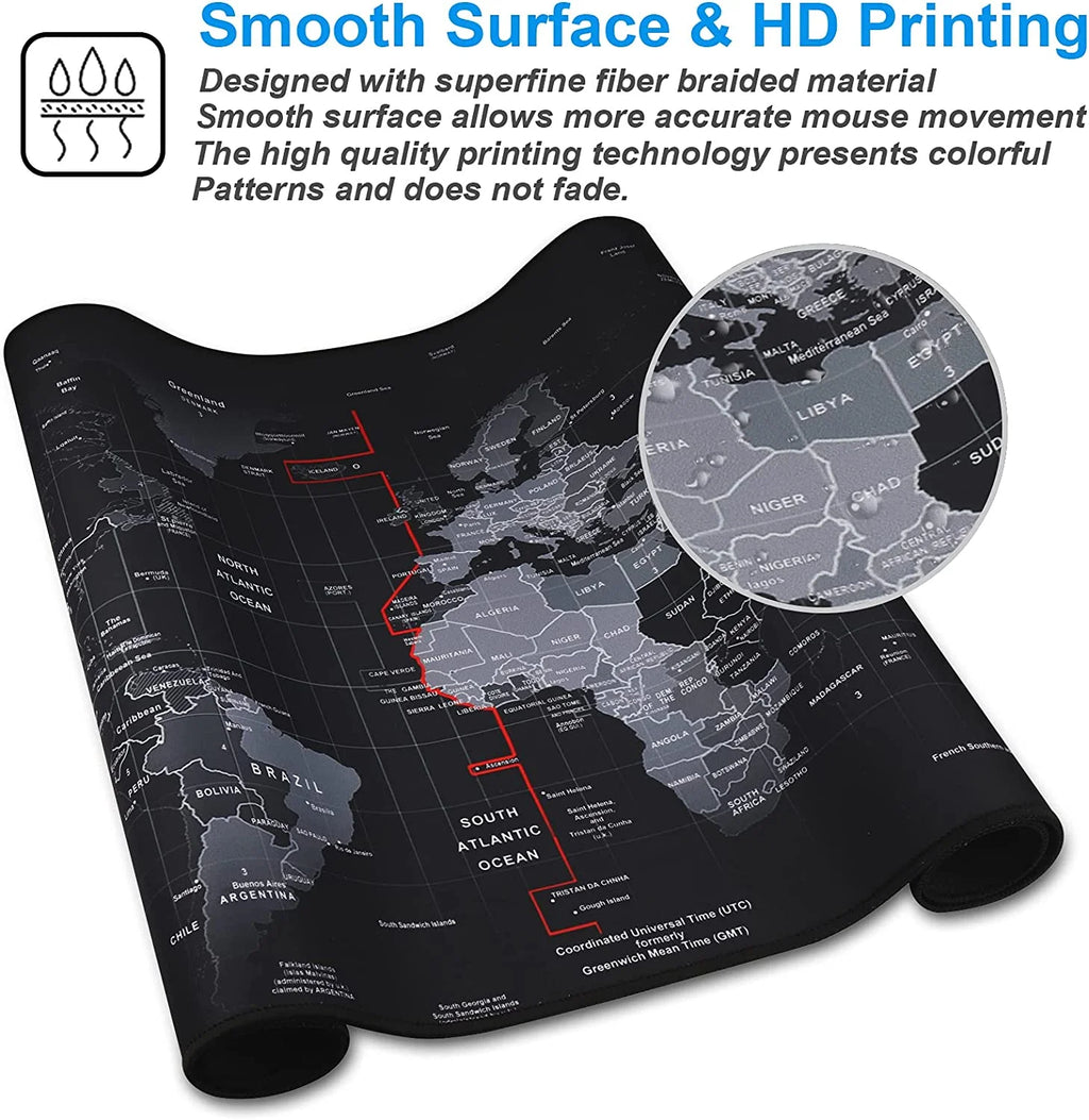 XXL Gaming Mouse Pad with Black Map & Premium-Textured Computer Non-Slip Gaming Mouse Mat-90X40 Ditu02