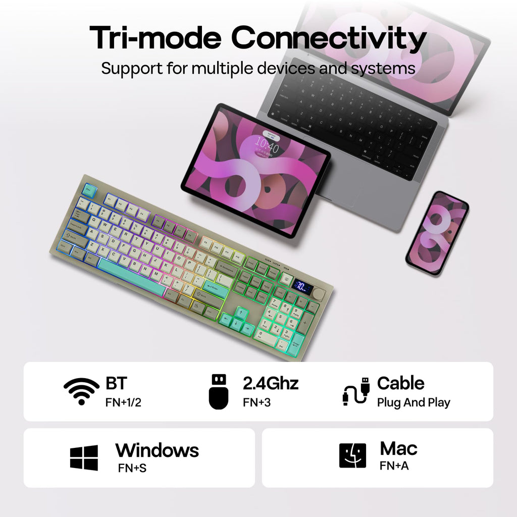 Keyboard with connectivity options displayed on a white background