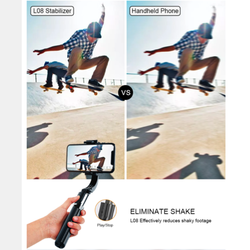 Comparison of a stabilizer and handheld phone for video recording with a person skateboarding.