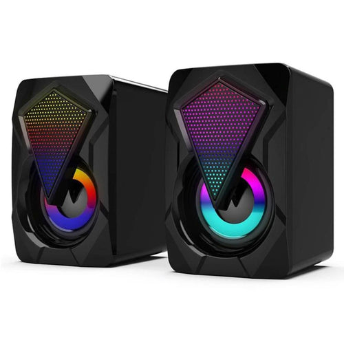 Black RGB speakers on a white background